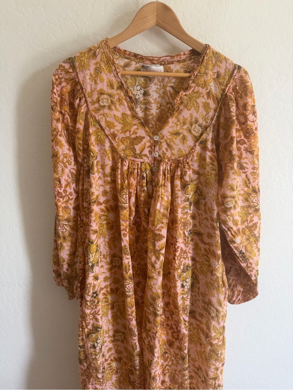 Kinga Csilla Floral Block Print Long Sleeve Midi Dress Pink Yellow L - Picture 7 of 7